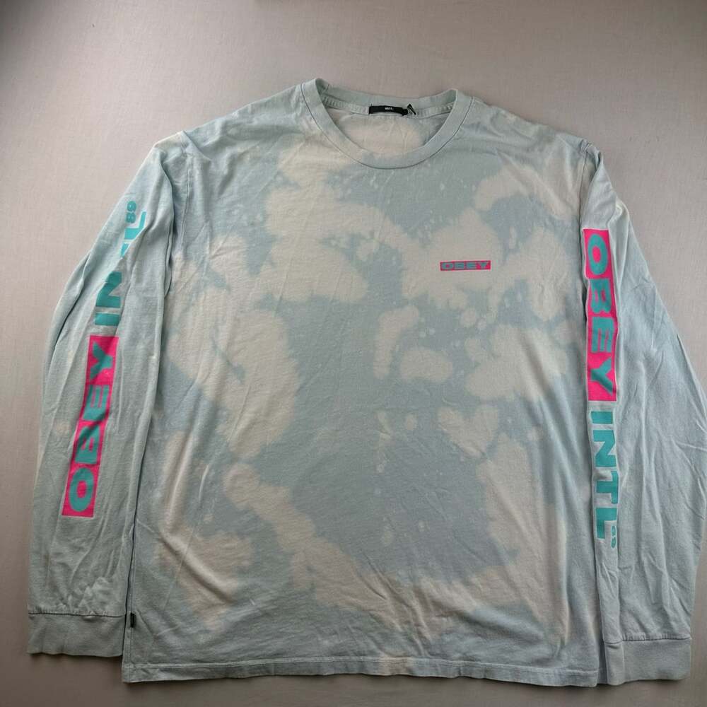 Obey Long Sleeve Graphic Tee Size XL Blue Tie Dye